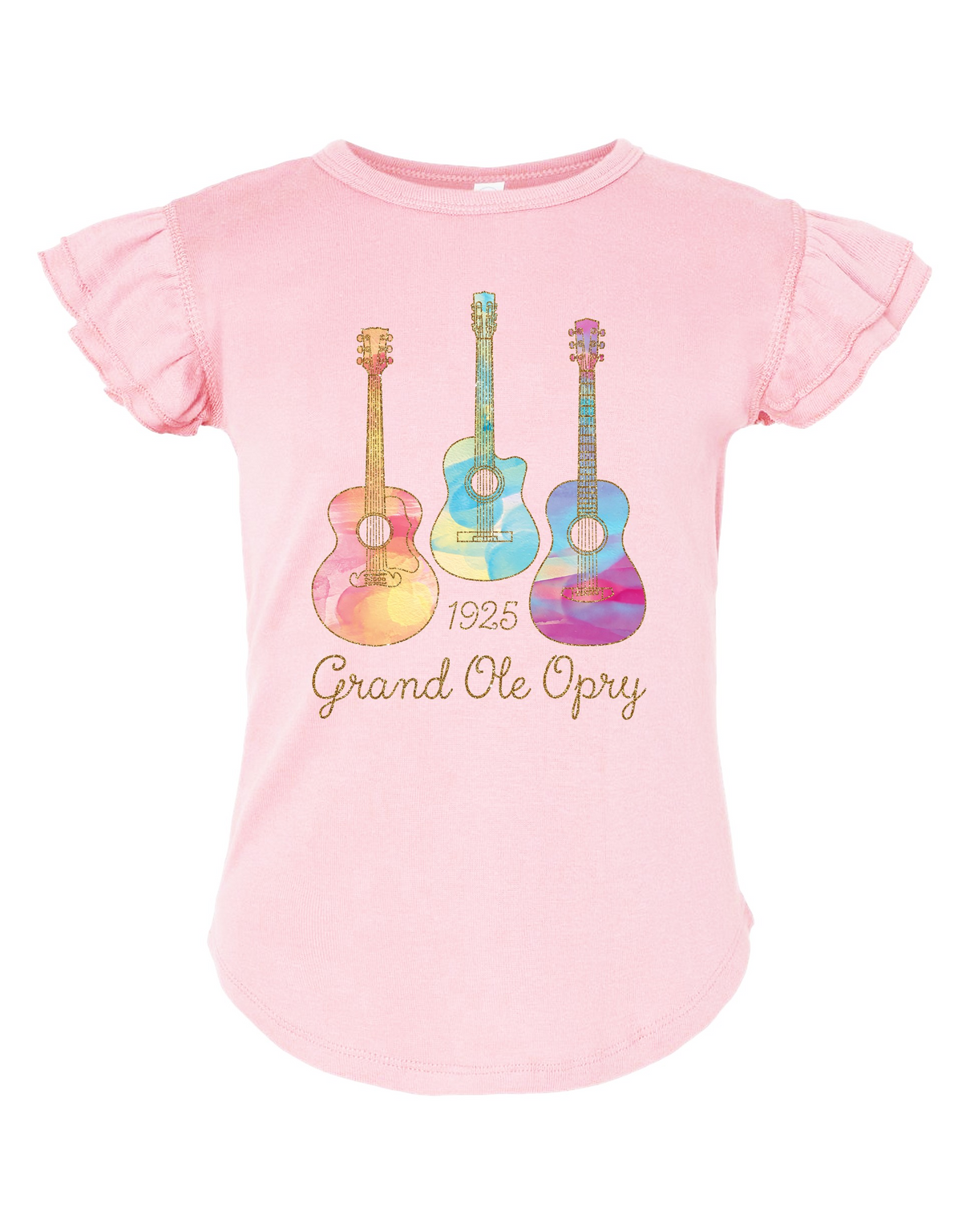 Opry Ruffle Sleeve Watercolor Guitar Toddler Tee - PINK / 2T - KIDS TEES