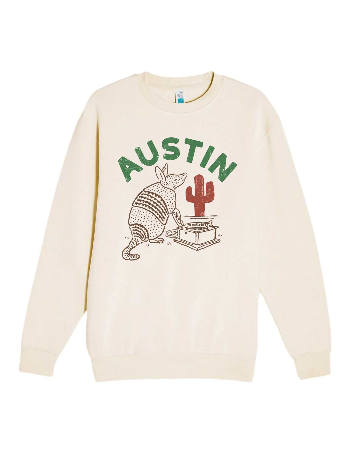 Austin Out West Armadillo Crewneck Sweatshirt - TAN / SM - CREW SWEATSHIRTS