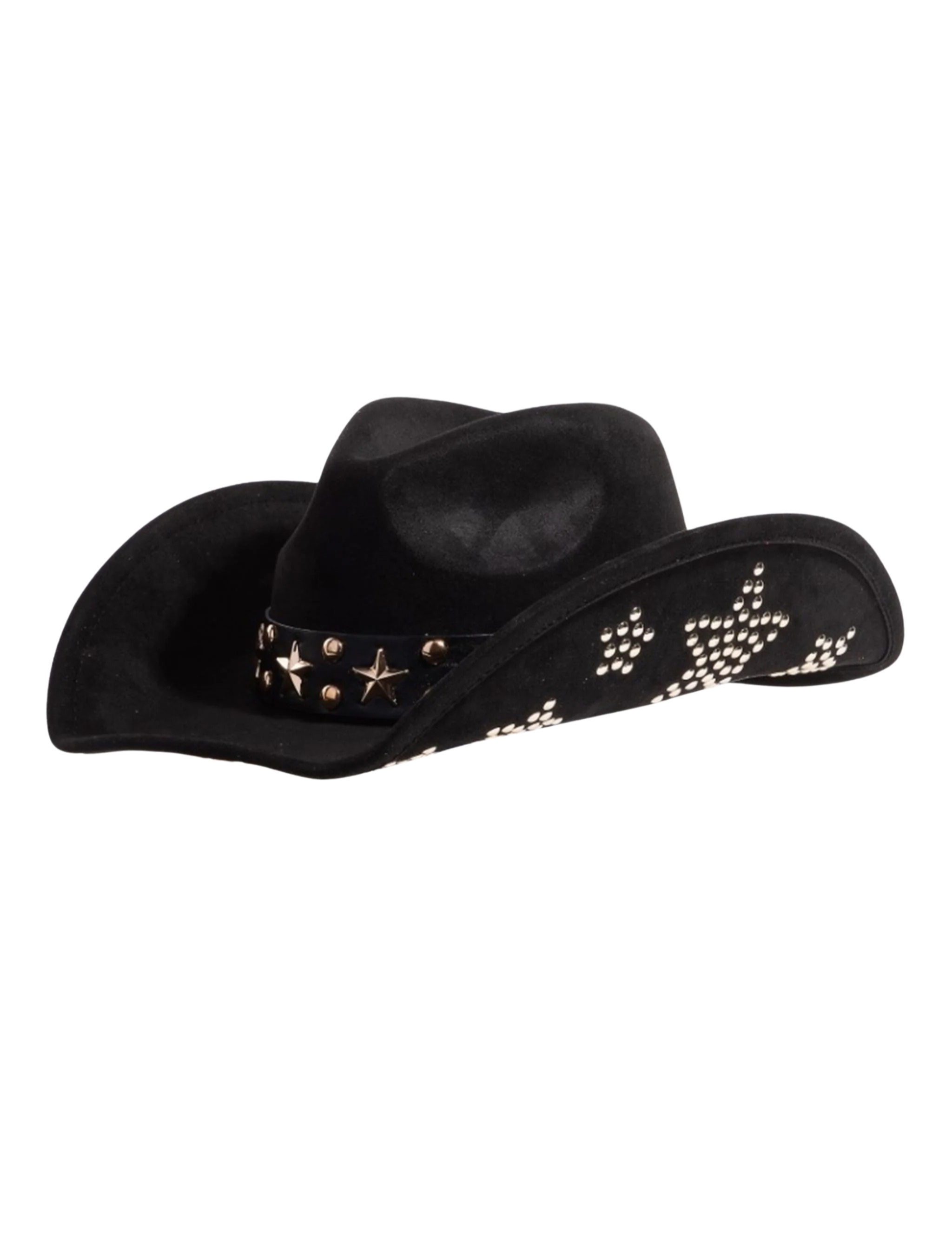 Black Star Studded Band Faux Suede Cowboy Hat - OpryShop