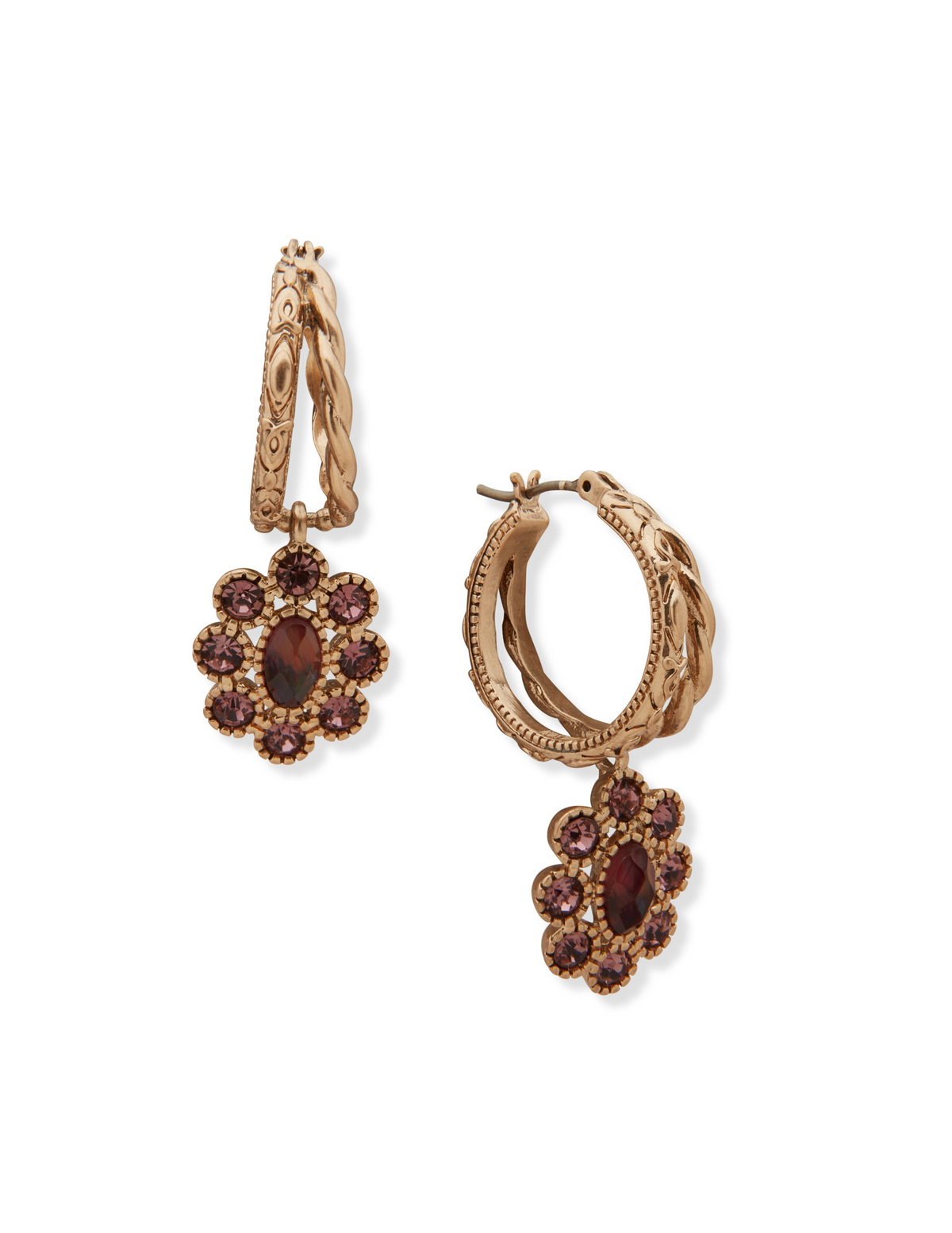 Lainey Wilson Burgundy Blossom Drop Hoop Earrings - EARRINGS