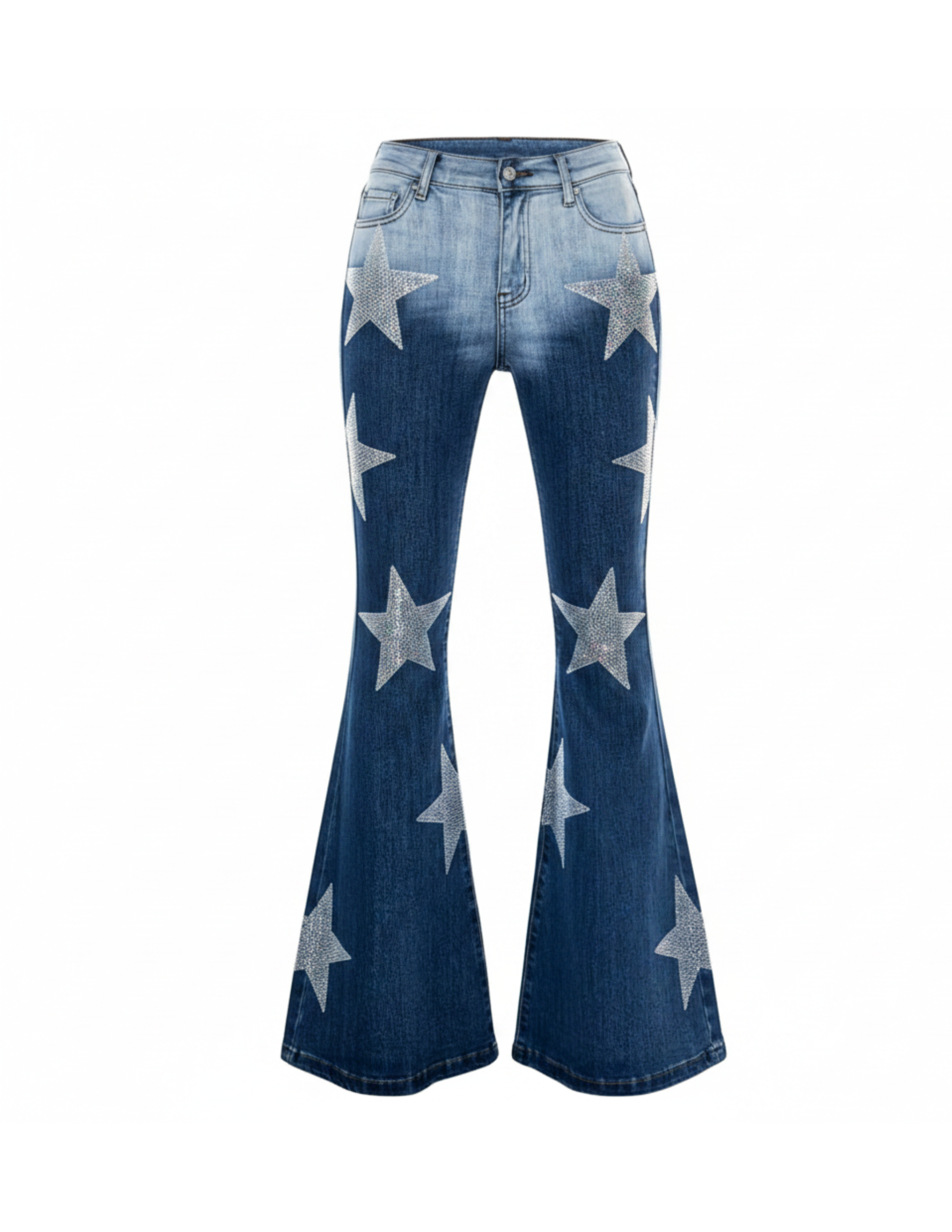 Rhinestone Star Bell Bottom Jeans - OpryShop