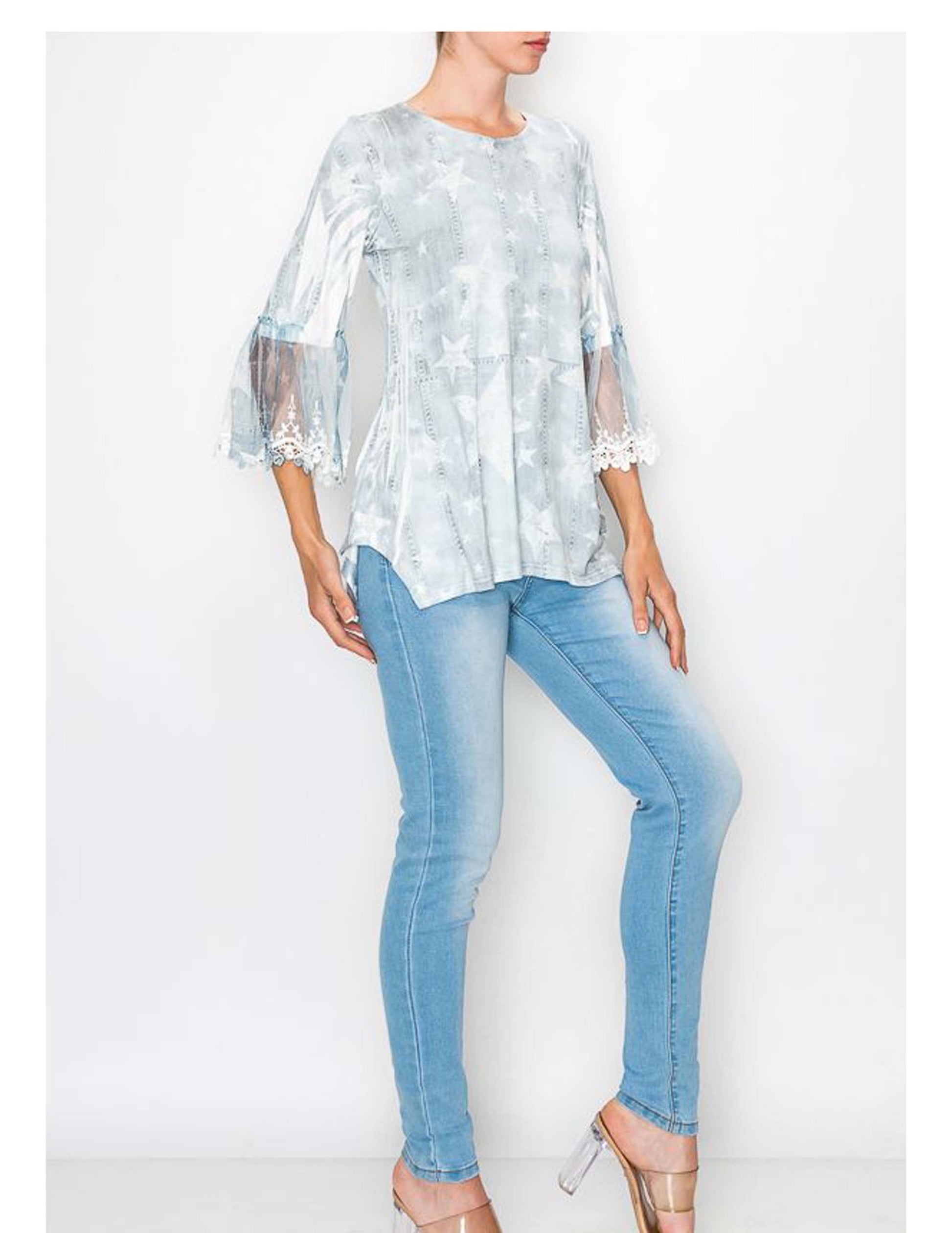 Bell Sleeve Stars Fashion Top - L/S