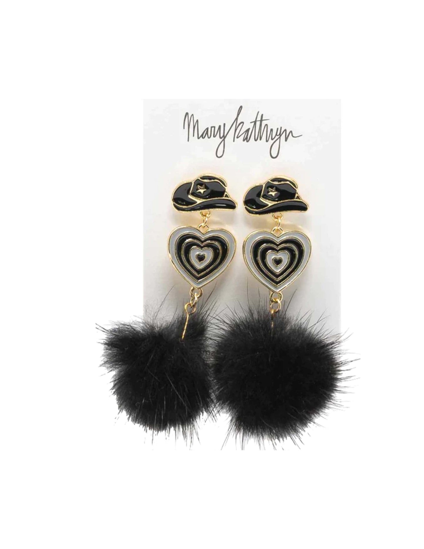 Black Cowboy Hat Puff Earrings - JEWELRY