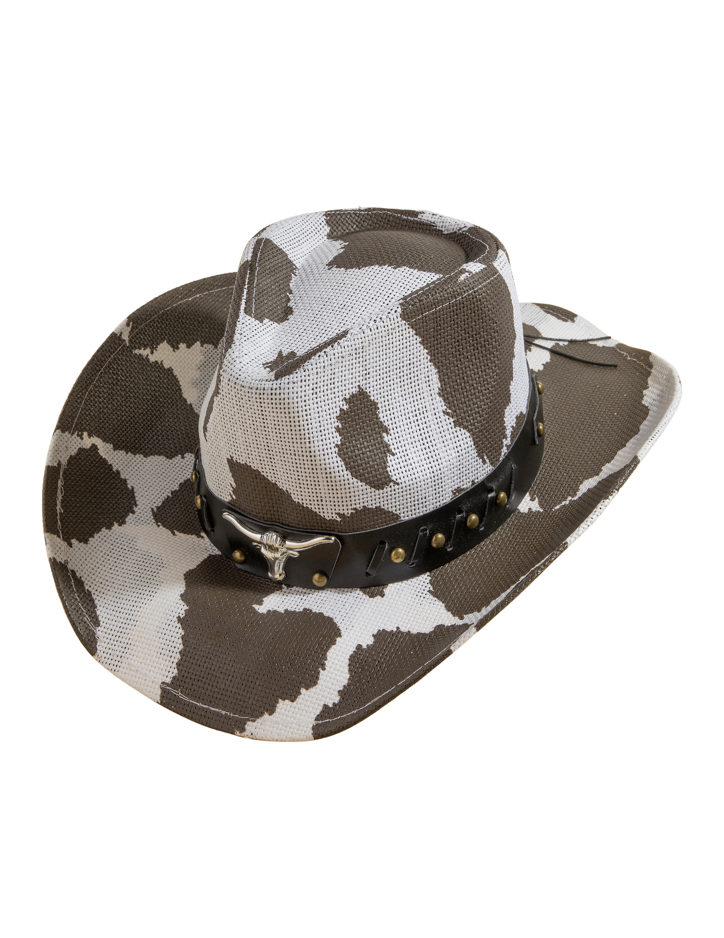 Cow Print Bull Head Strap Cowboy Hat - COWBOY