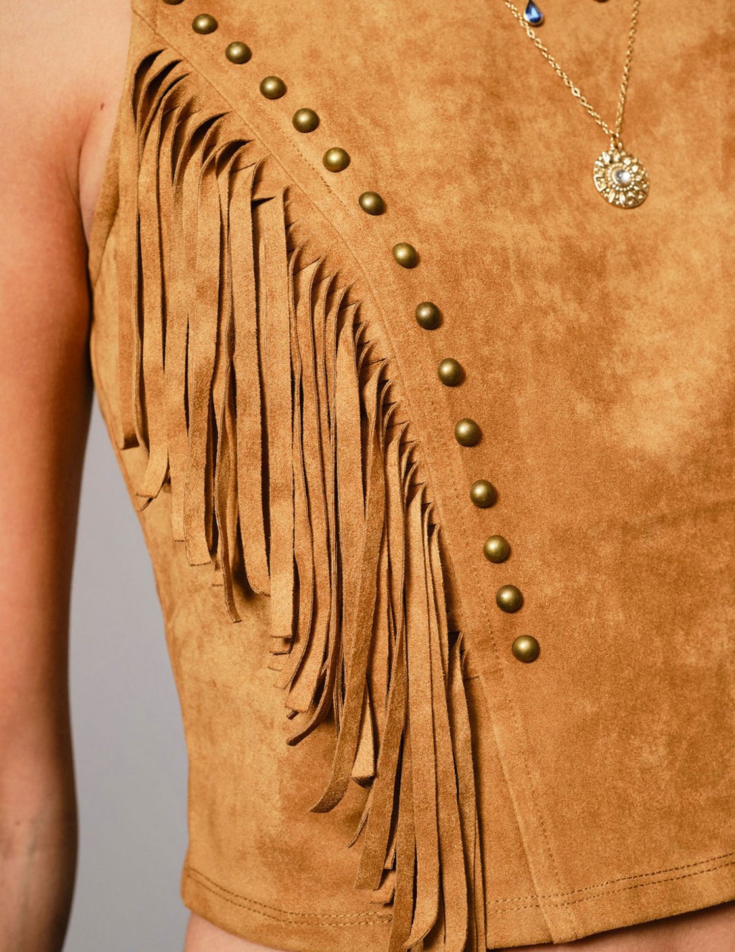 Faux Suede Fringe Crop Tank - SLEEVELESS