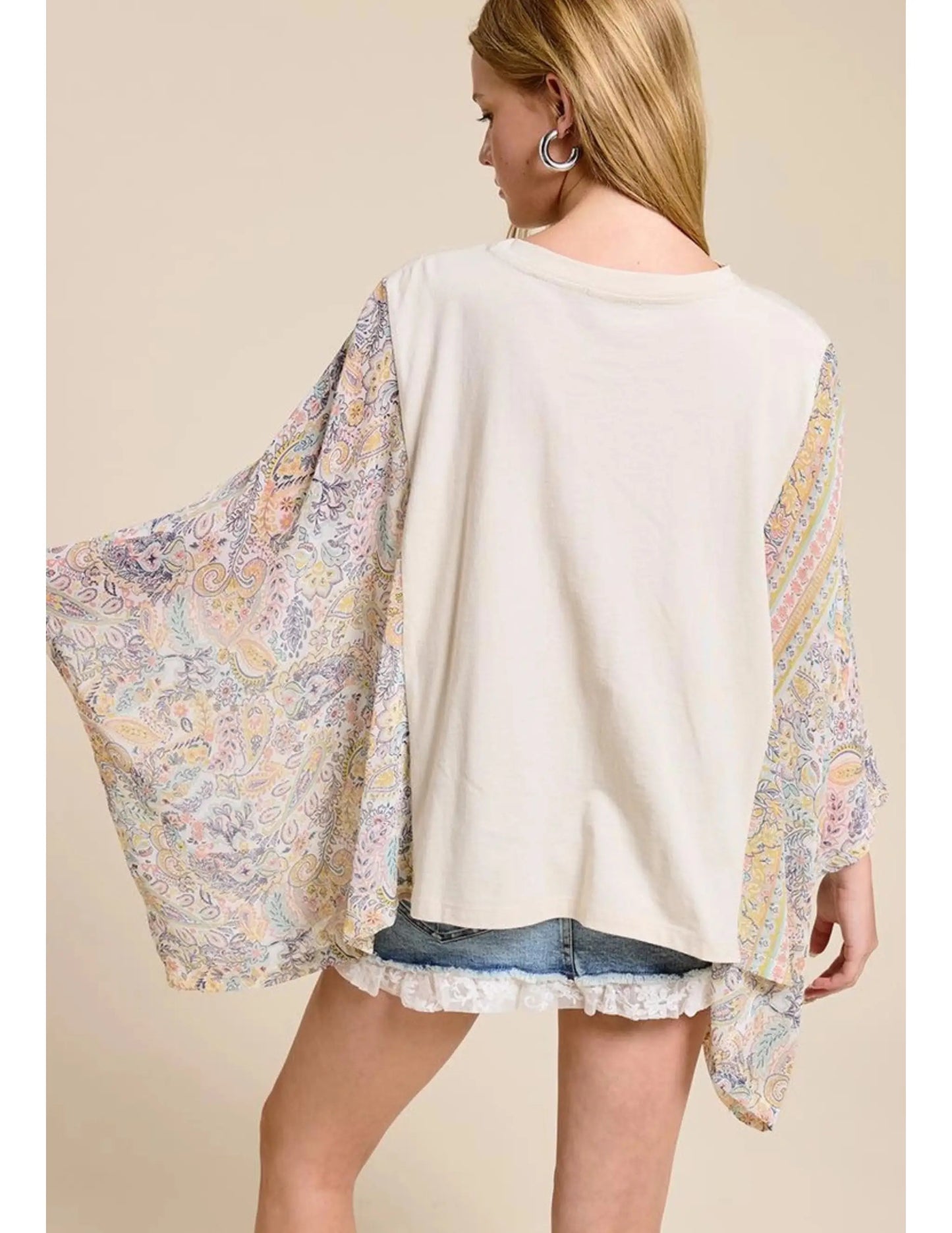 Free Bird America Kaftan Paisley Sleeve Top - CREWS
