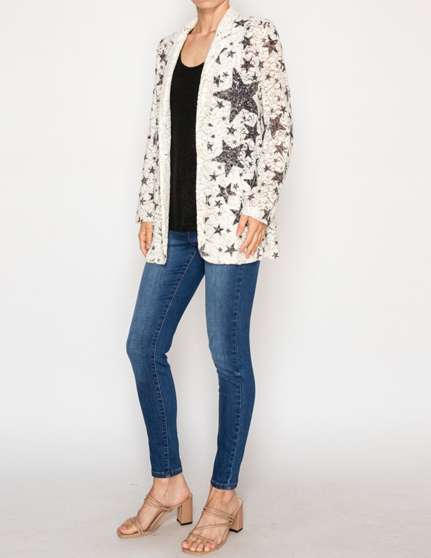 Lace and Sequin Blazer Jacket - JACKETS