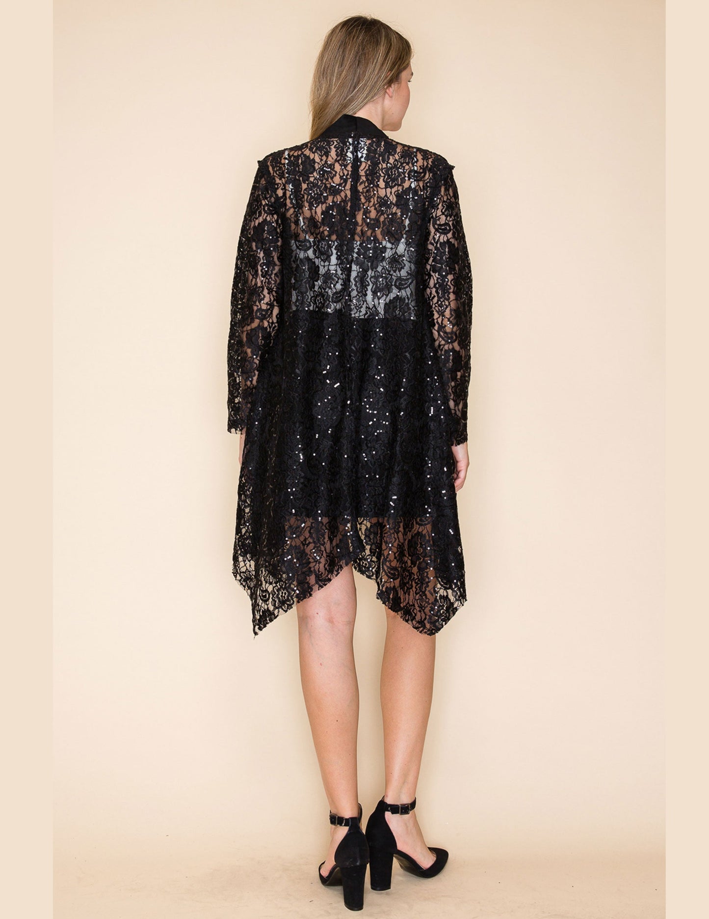 Long Sleeve Sequin Lace Cardigan - CARDIGANS