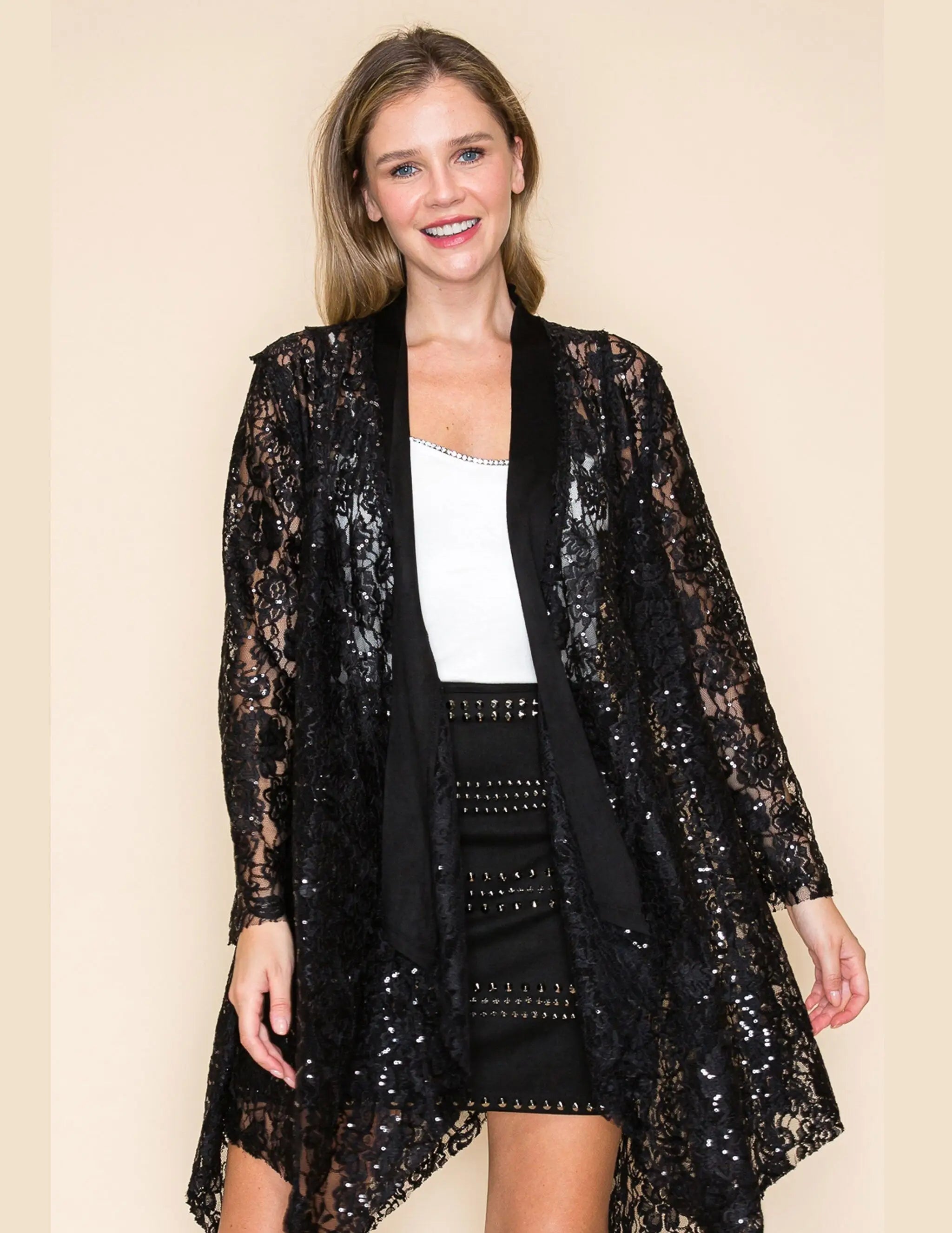 FA Women's Long Sleeve Sequin Lace Cardigan