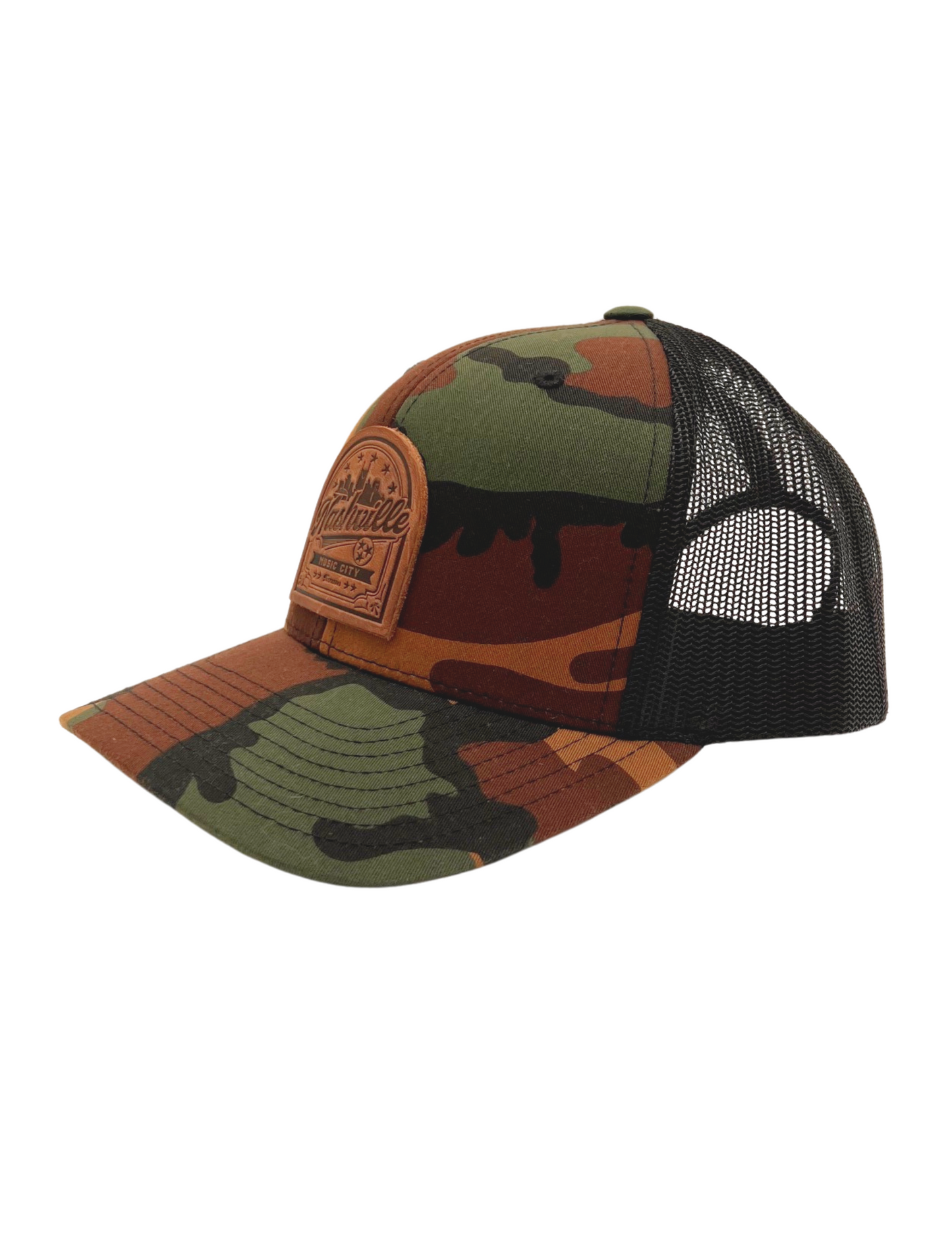 Muisc City Camo Leather Patch Hat - HATS