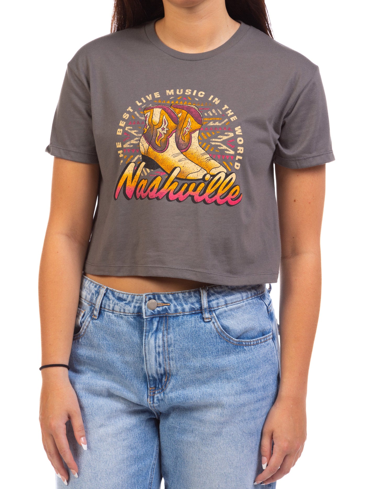 Nashville Country Rock Cropped Top - BLACK / SM - S/S