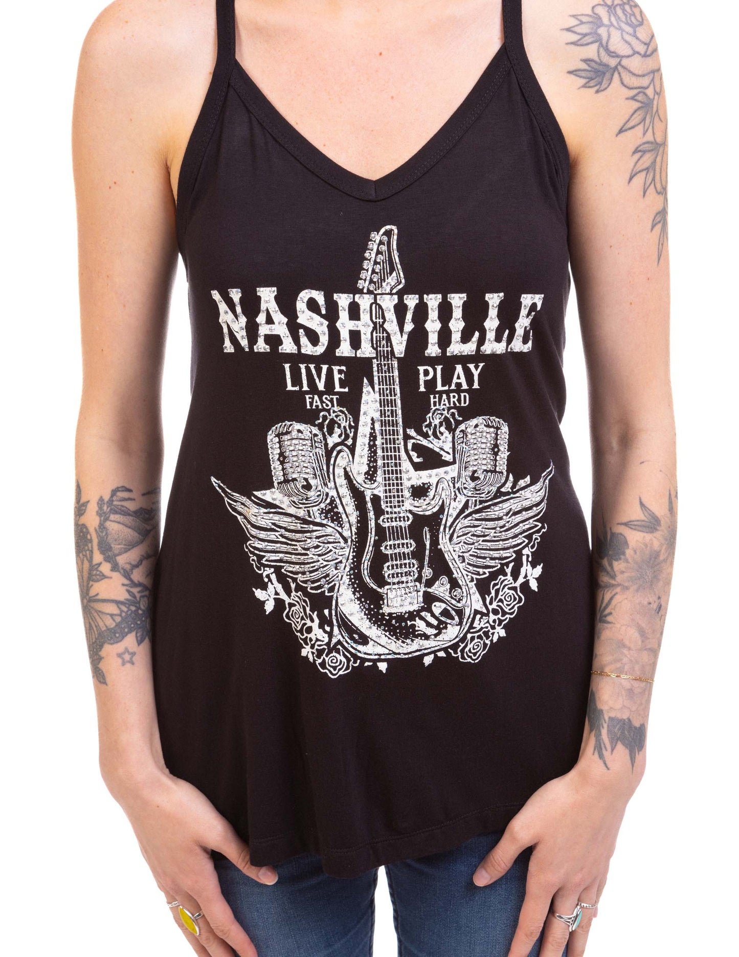 Nashville Live Fast Play Hard Tank - BLACK / SM - TANKS