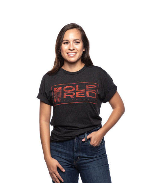 Black short sleeve shirt with red Ole Red Nashville logo -women