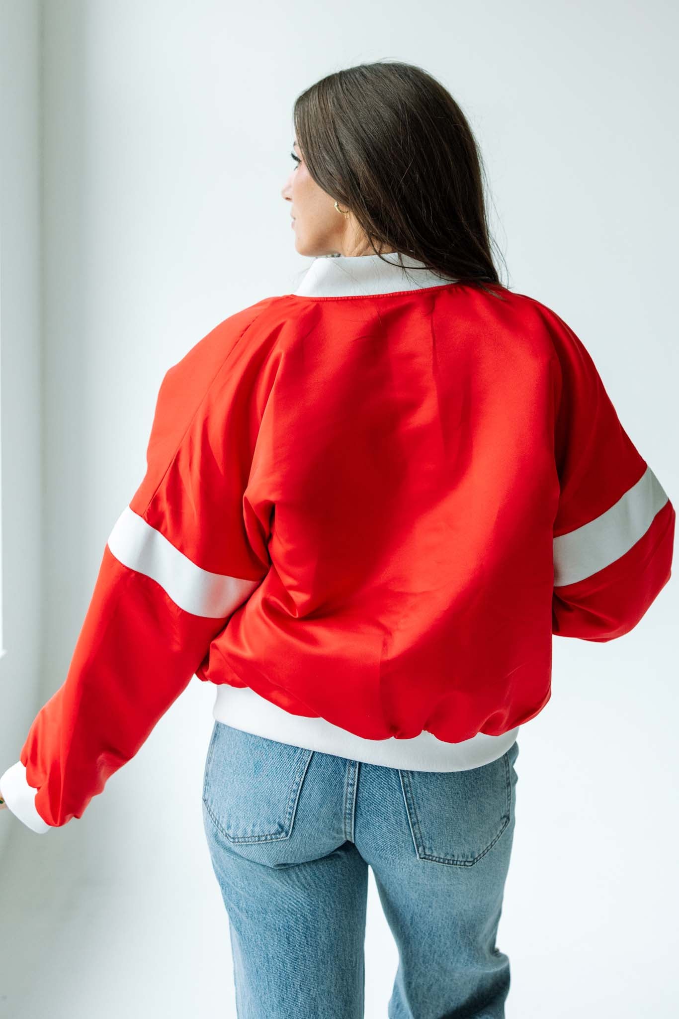 Ole Red Nashville Womenâs Red Satin Varsity Jacket - OUTERWEAR