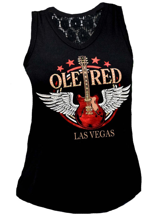 Ole Red Vegas Bling Wing Guitar Lace Tank - TANKS
