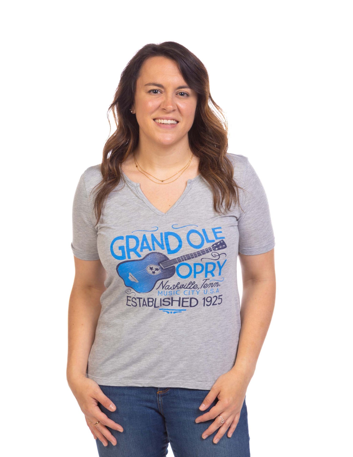 Opry V-Neck Est.1925 Guitar T-Shirt - GRAY / SM - VNECK