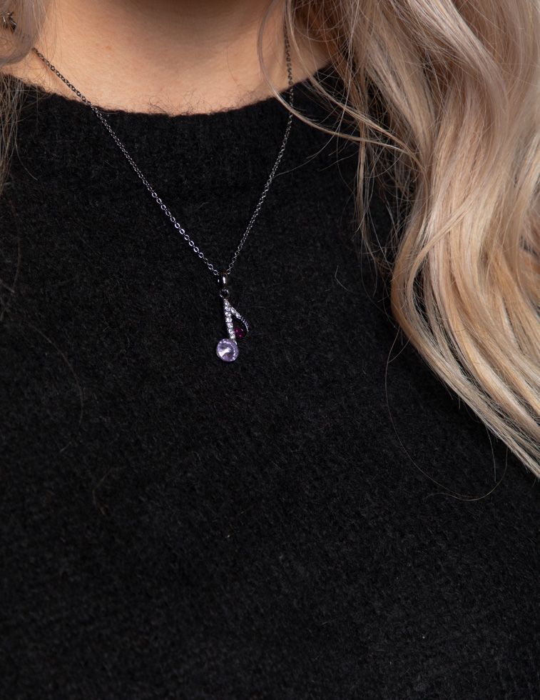 Rhinestone Music Note Necklace - JEWELRY