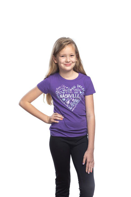 Ryman Doodle Heart Girl’s T-Shirt - PURPLE / LG - KIDS APPAREL