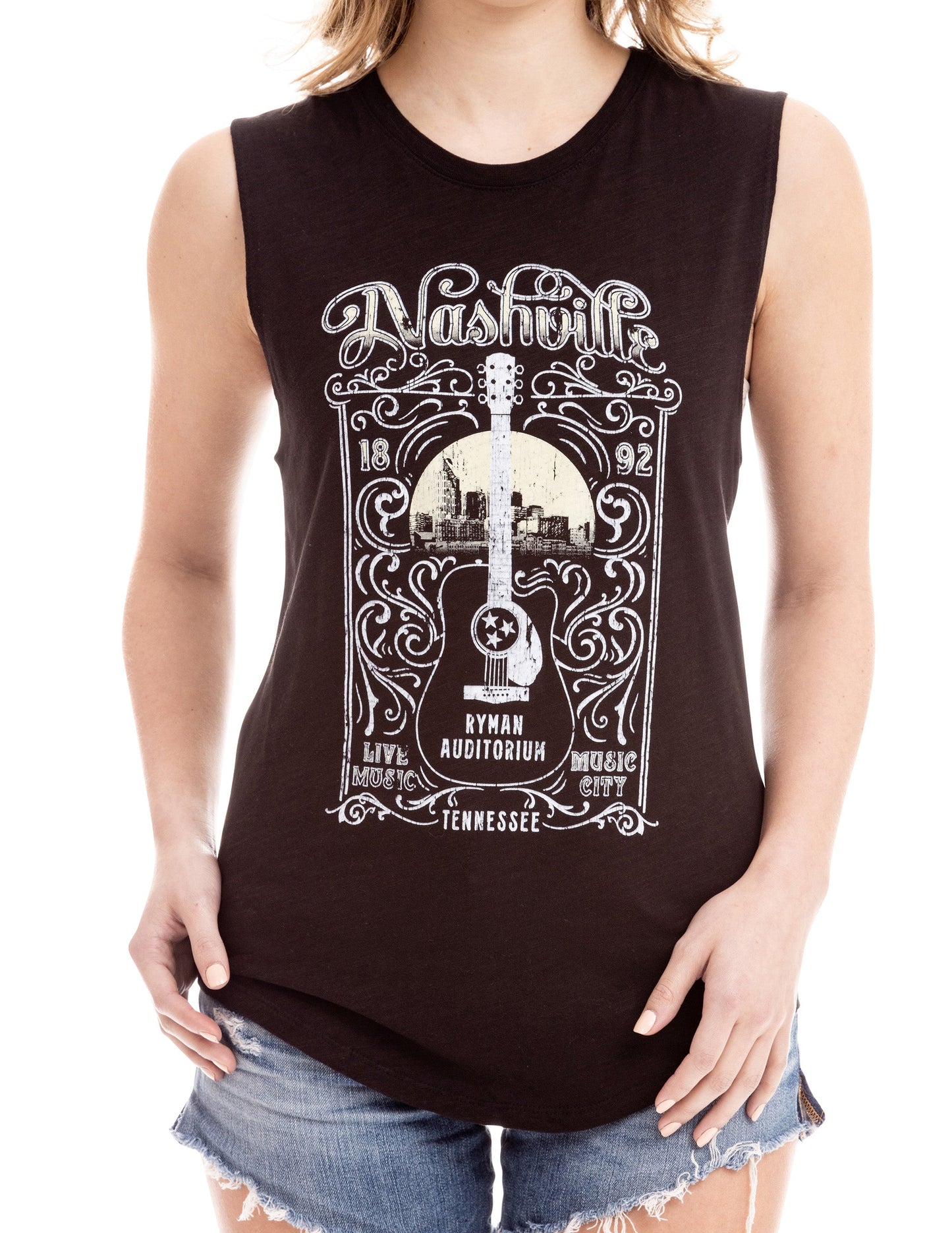 Ryman Nashville Filigree Poster Tank - BLACK / SM - TANKS