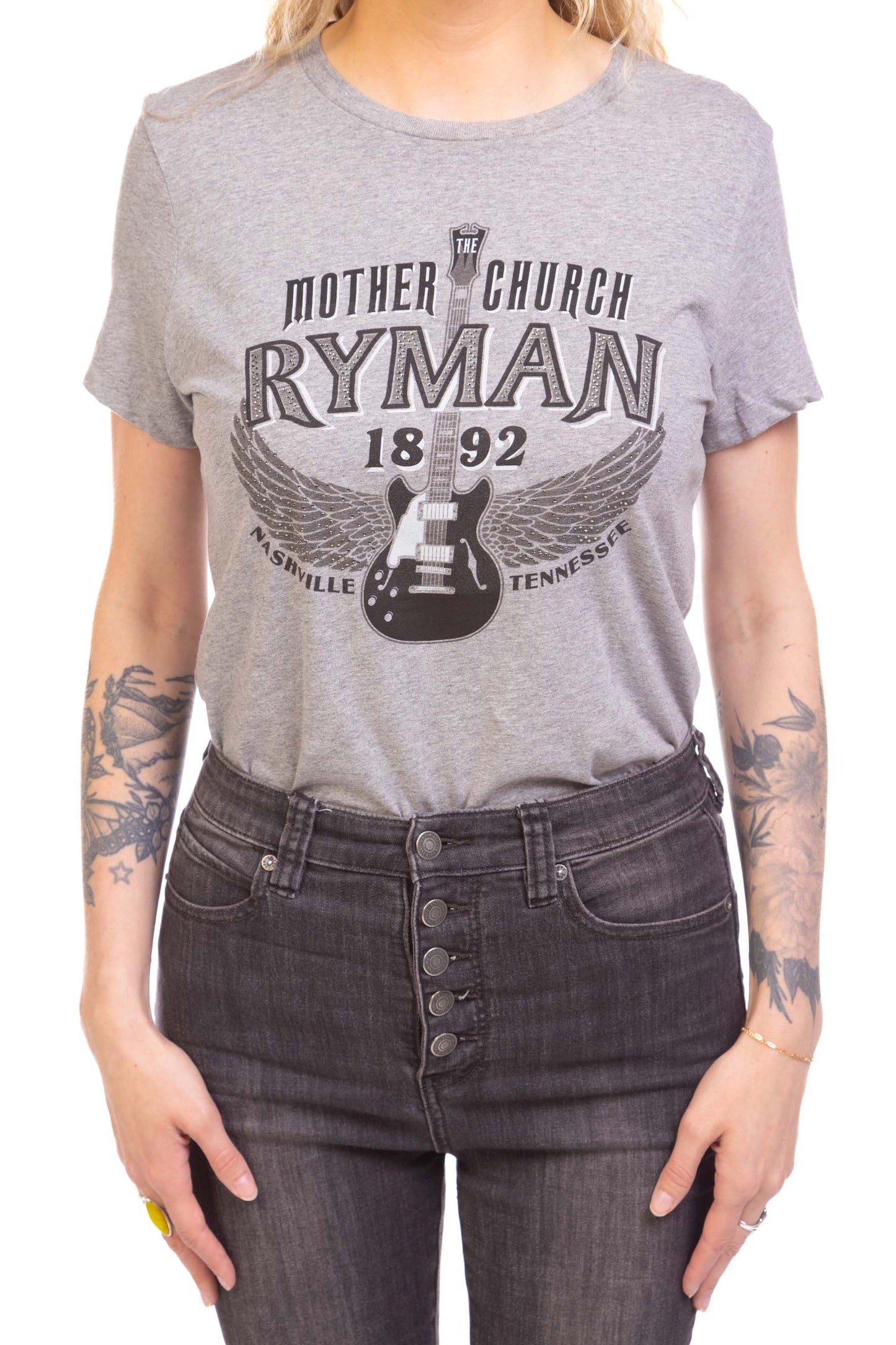 Ryman Outlaw Glitter Wings T-Shirt - GRAY / SM - S/S