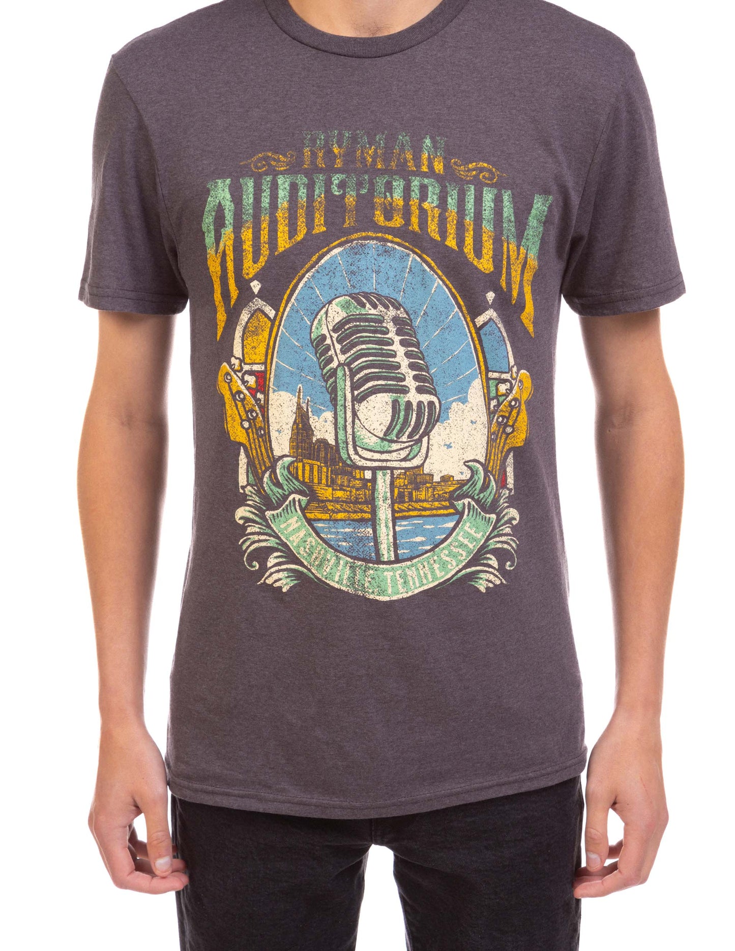 Ryman Skyline Retro Mic T-Shirt - GRAY / SM - S/S