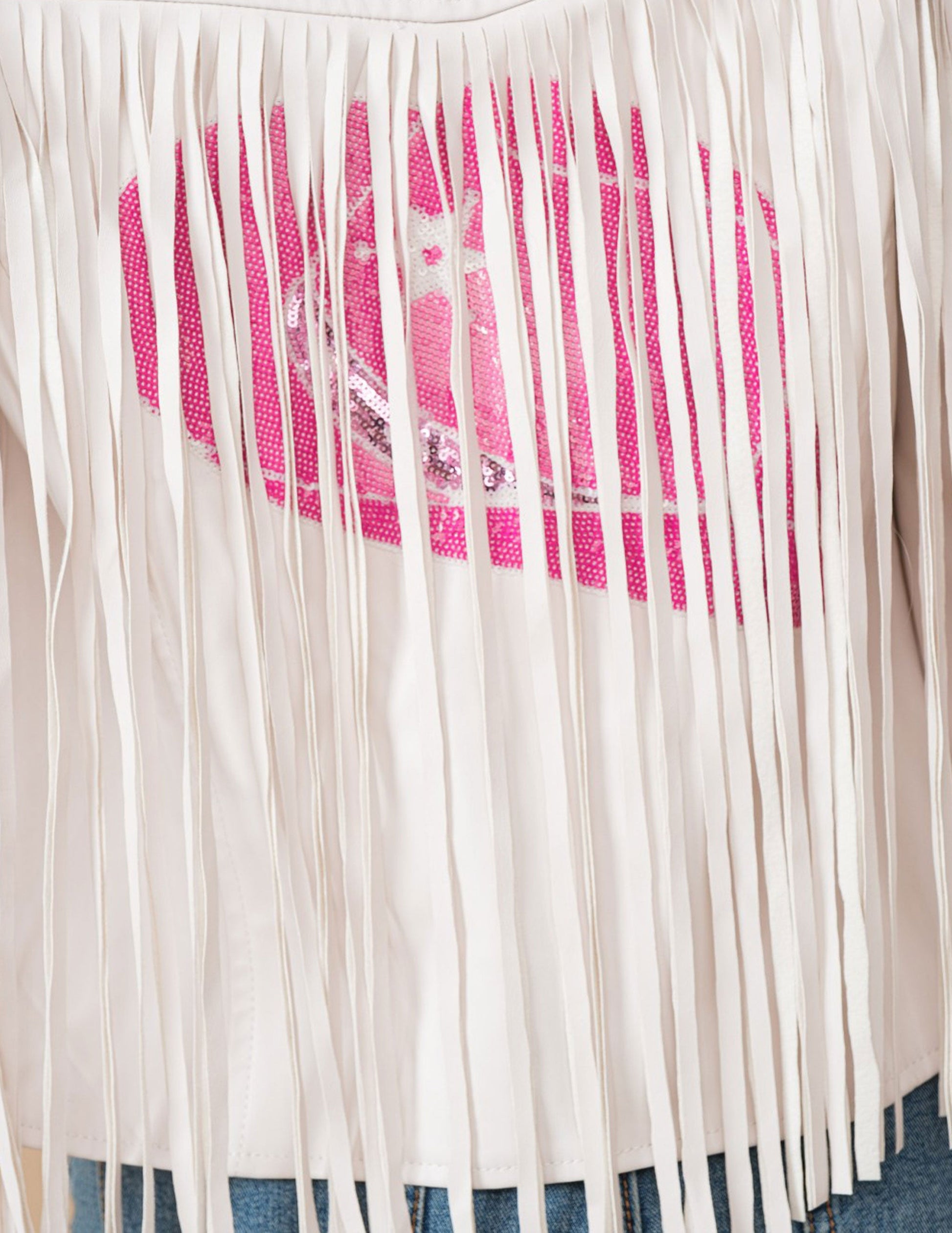 Star Sequin Fringe Faux Leather Jacket - JACKETS