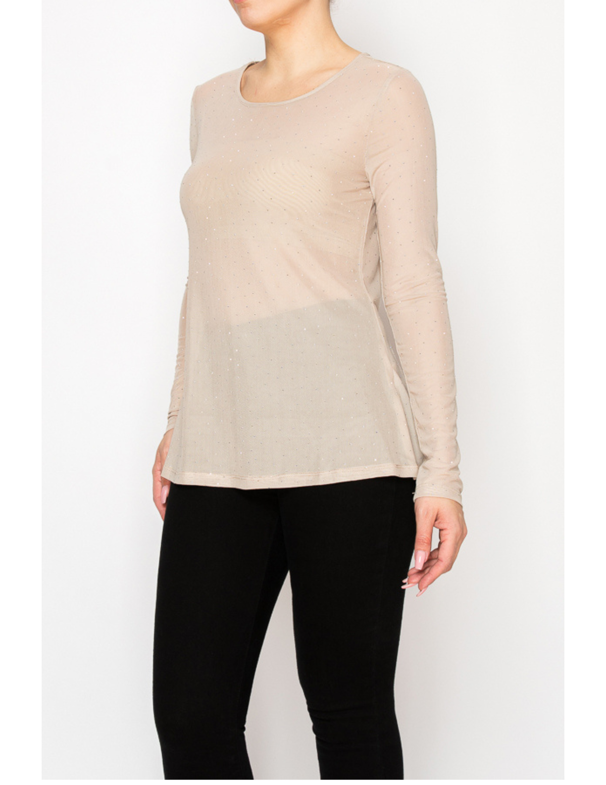 Tan Rhinestone Mesh Layering Top - CREWS