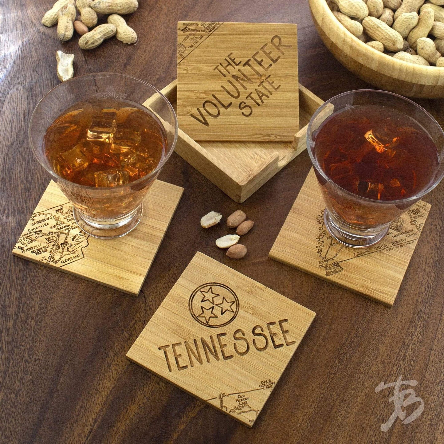 Tennessee State Puzzle 4 Piece Bamboo Coaster Set with Case - KITCHEN