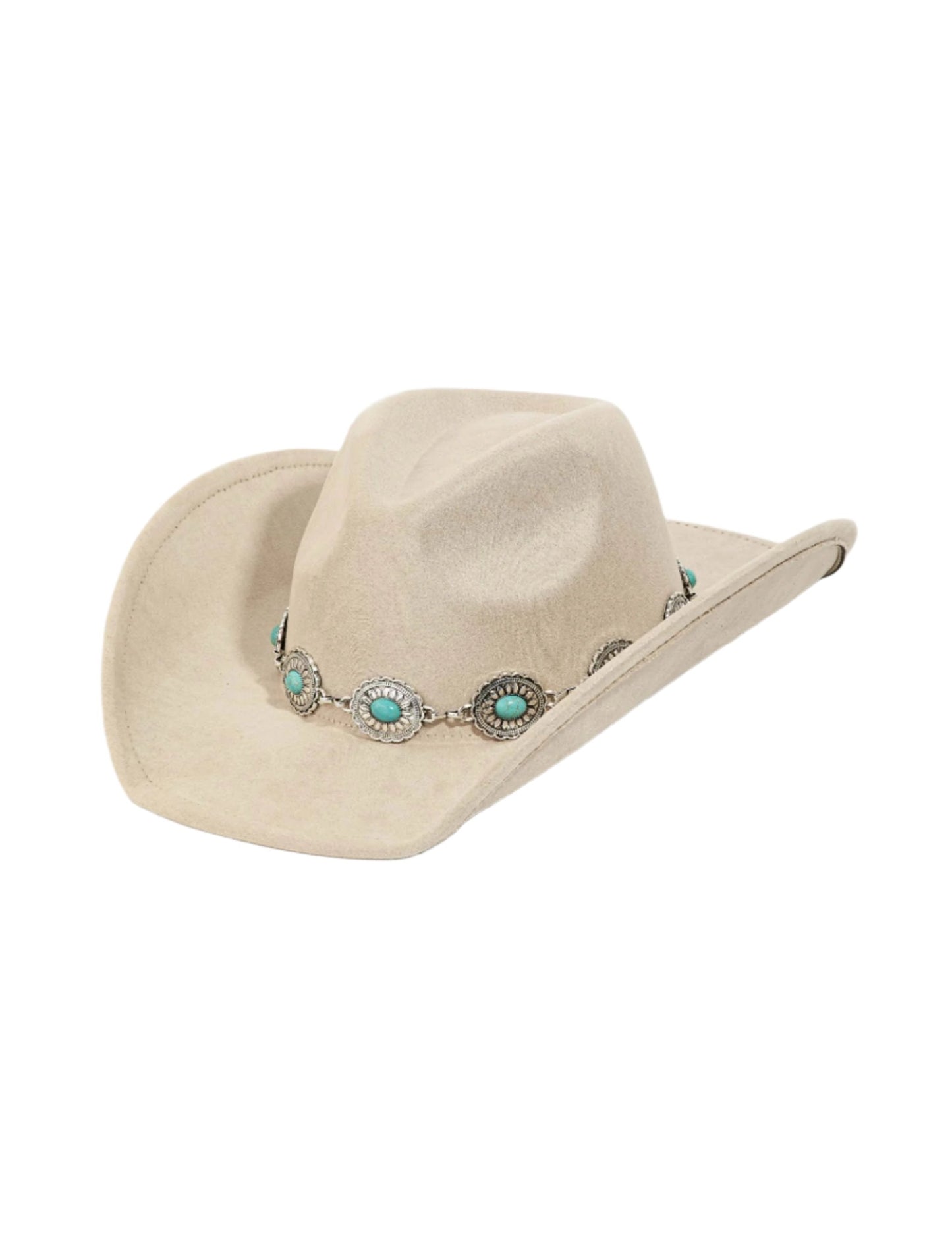 Turquoise Oval Stone Strap Cowboy Hat - HATS