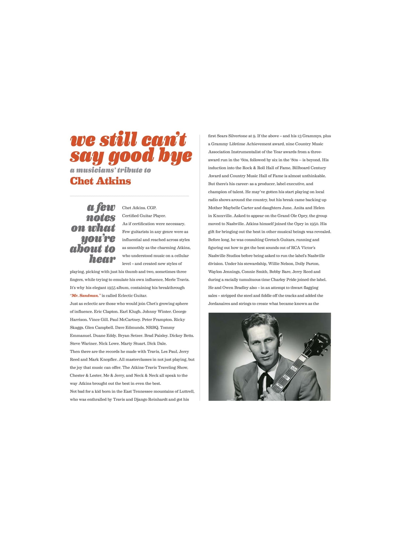 We Still Can’t Say Goodbye – A Musicians’ Tribute to Chet Atkins (LP) - A-V