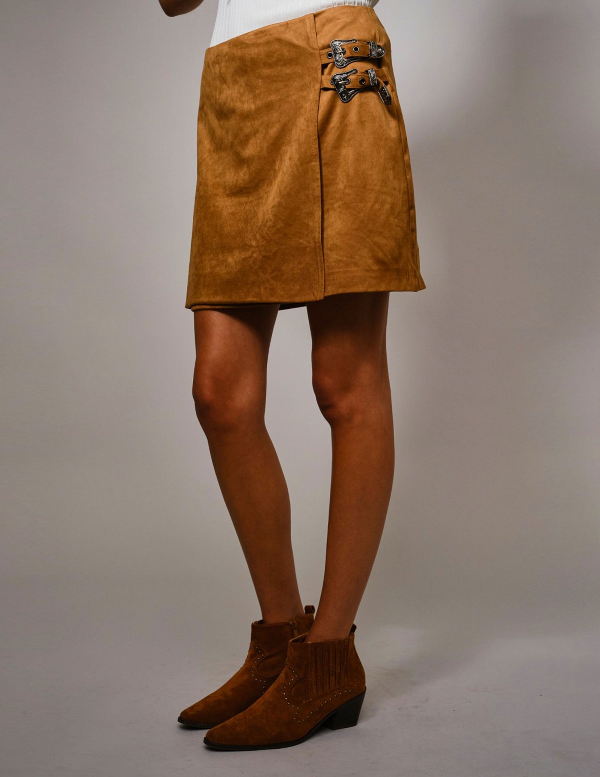 Western Buckle Suede Mini Skort - SKIRTS