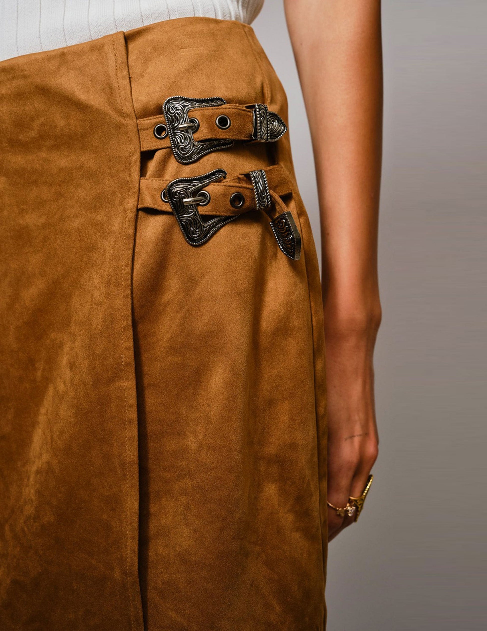 Western Buckle Suede Mini Skort - SKIRTS