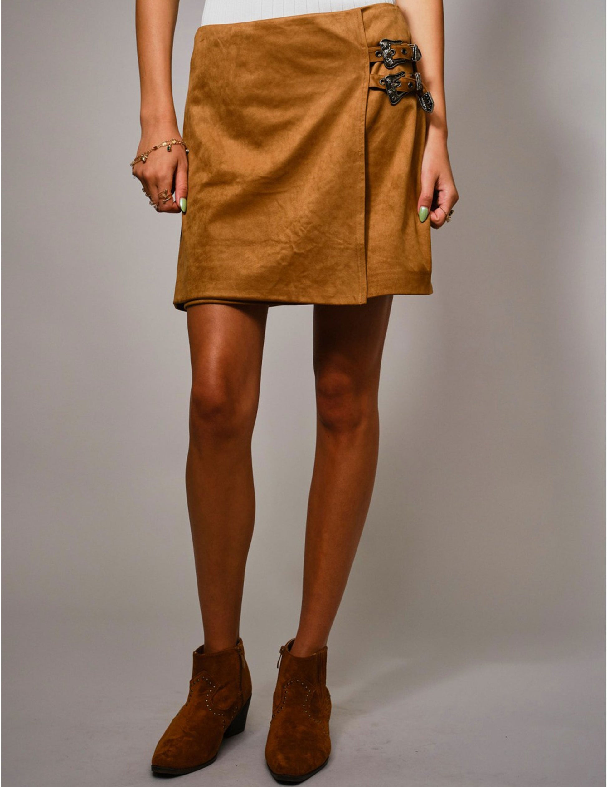 Western Buckle Suede Mini Skort - SKIRTS