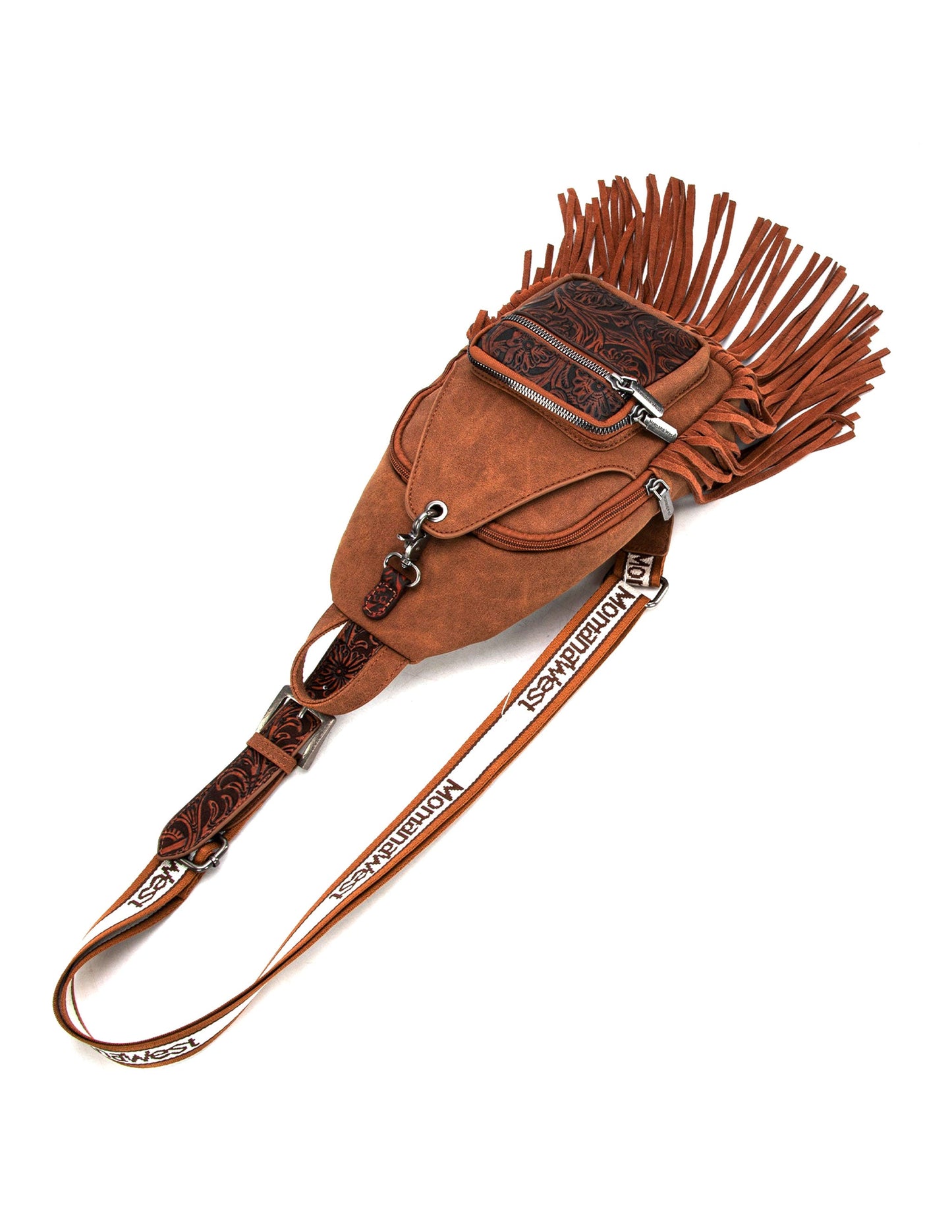 Western Tooled Fringe Sling Bag - HANDBAGS