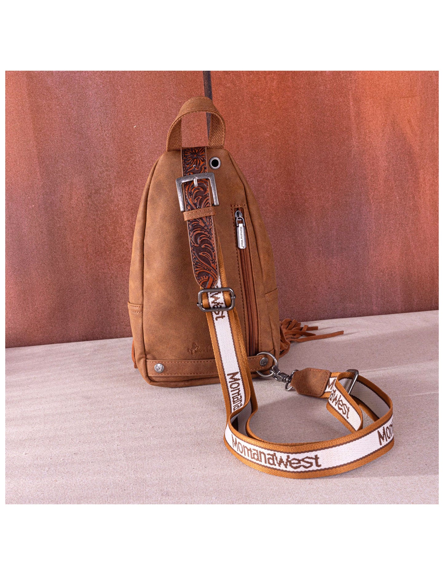Western Tooled Fringe Sling Bag - HANDBAGS