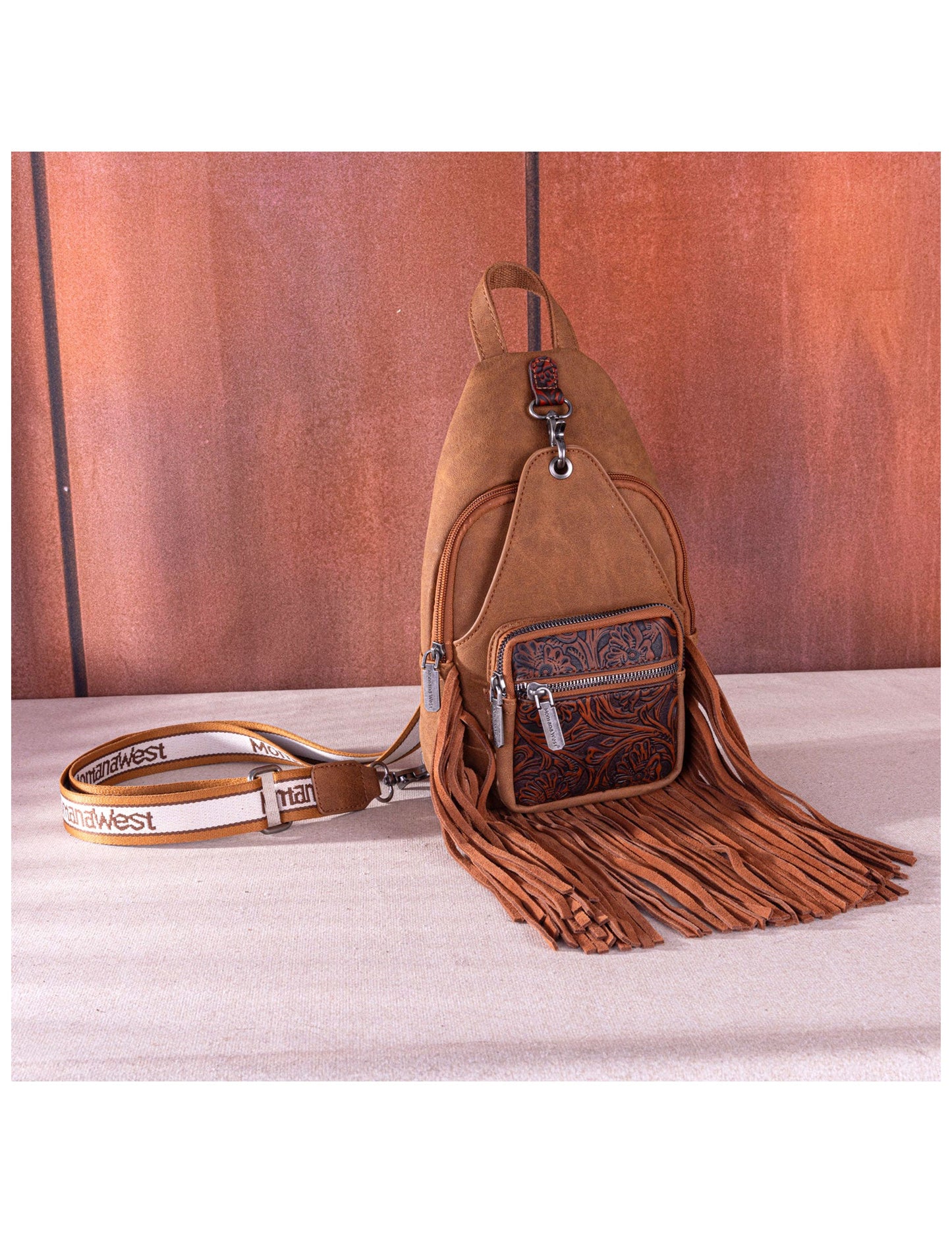 Western Tooled Fringe Sling Bag - HANDBAGS