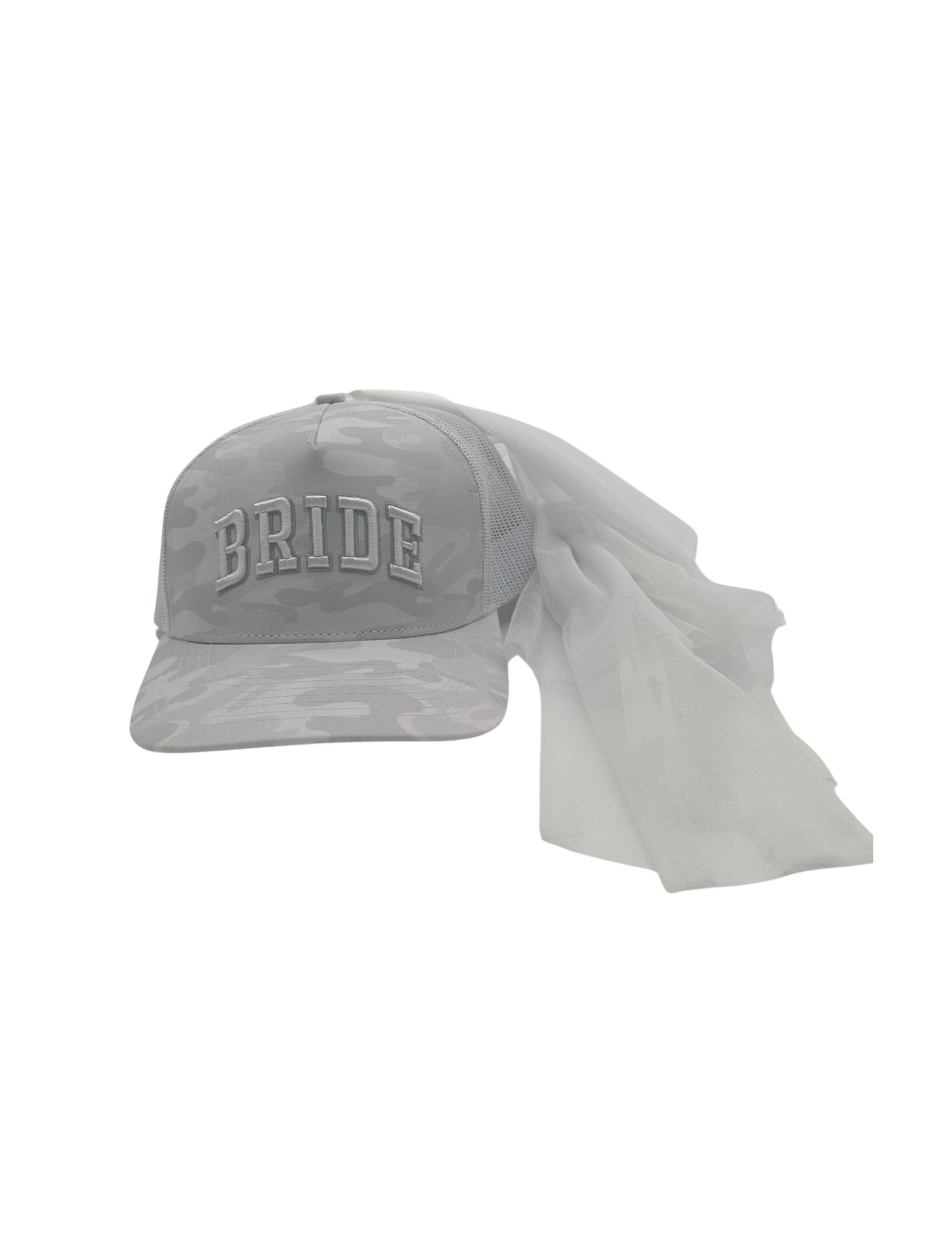 White Camo Bride Trucker Hat with Removable Veil - HATS