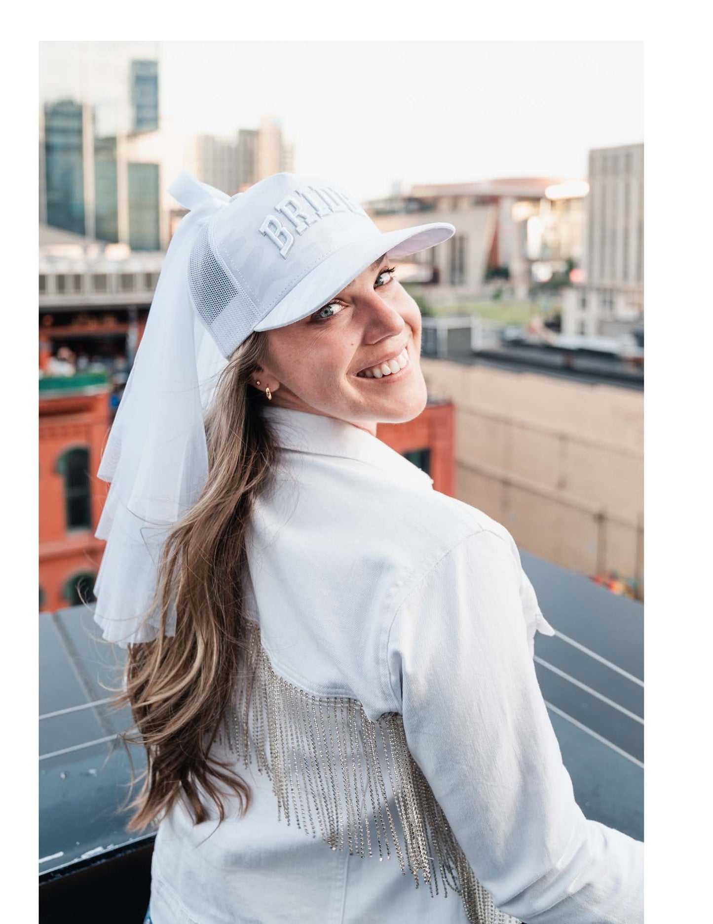 White Camo Bride Trucker Hat with Removable Veil - HATS
