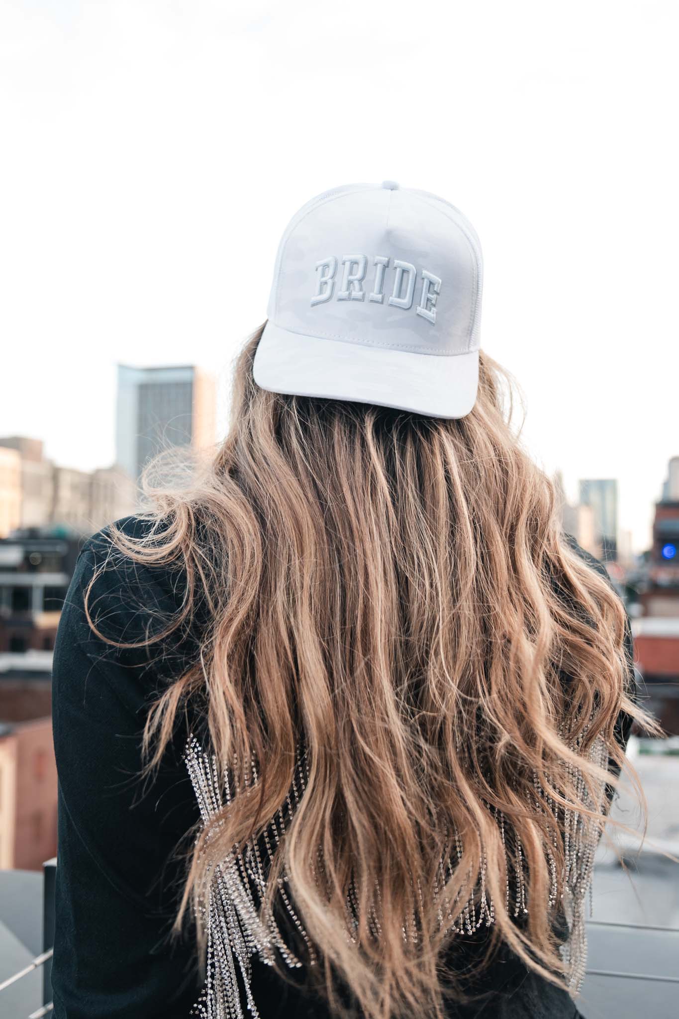White Camo Bride Trucker Hat with Removable Veil - HATS
