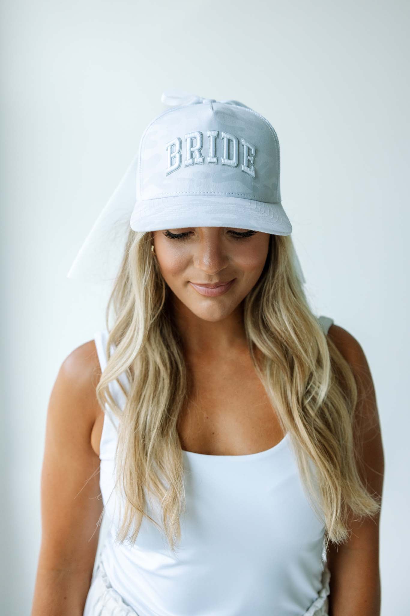 White Camo Bride Trucker Hat with Removable Veil - HATS