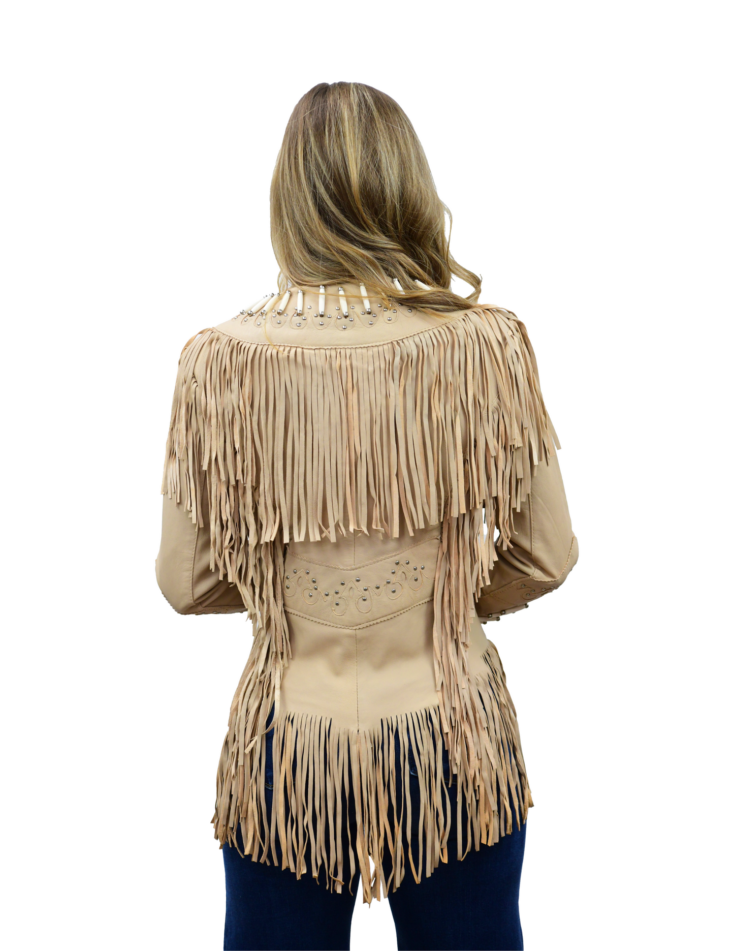Womens Fashion Cream Fringe Jacket - OUTERWEAR