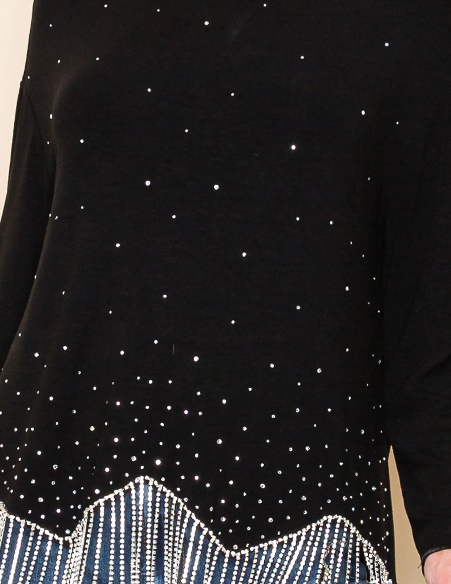 FA Women’s Long Sleeve Sparkle Top with Rhinestone Fringe - CREWS