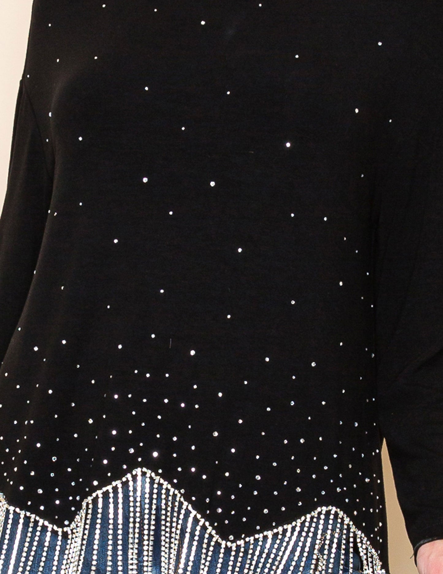 FA Women’s Long Sleeve Sparkle Top with Rhinestone Fringe - CREWS