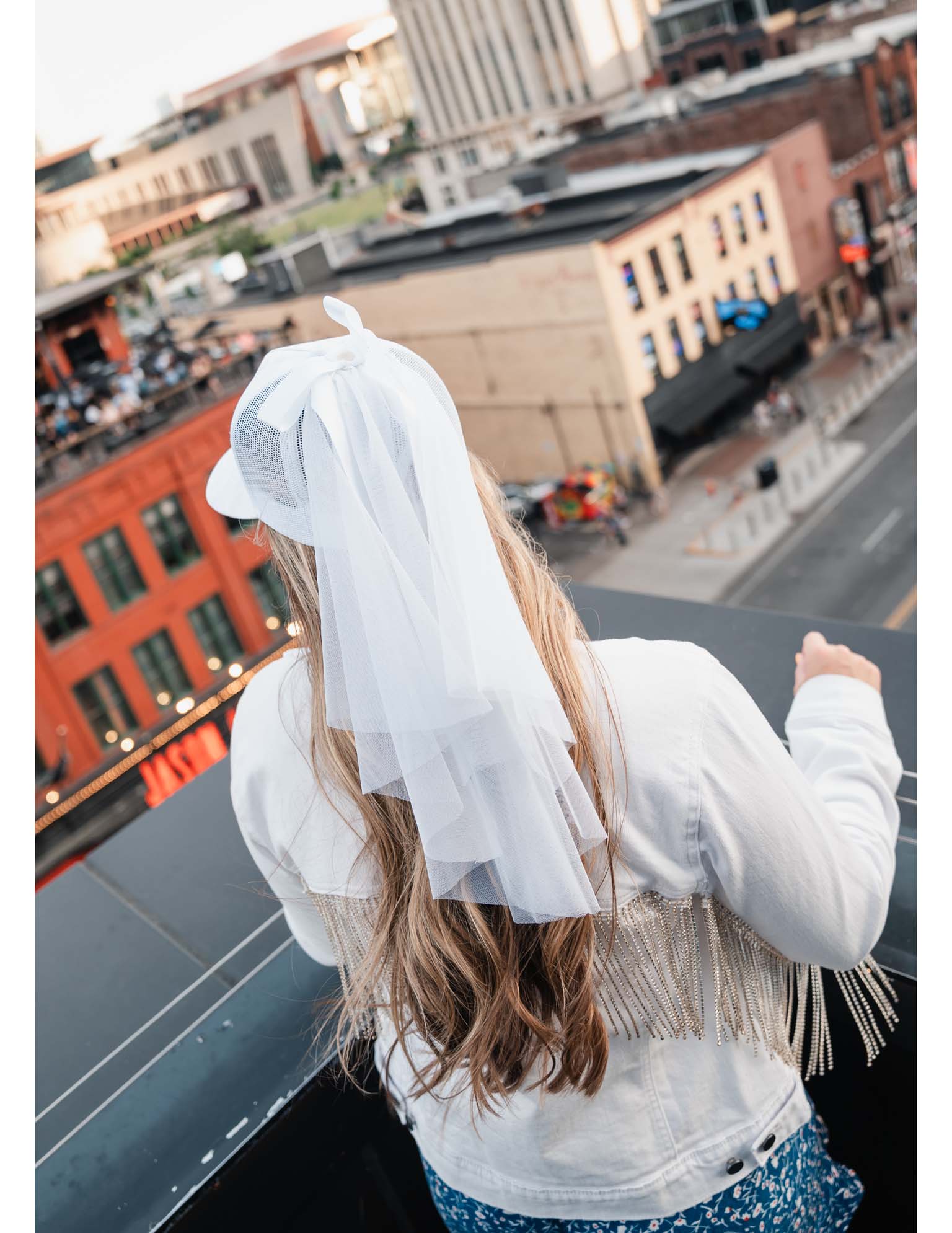 White Camo Bride Trucker Hat with Removable Veil