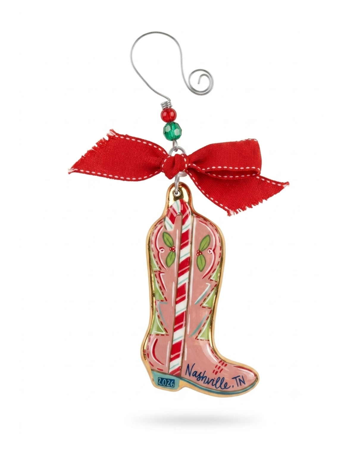 Nashville 2026 Cowgirl Boot Christmas Ornament - GLASS