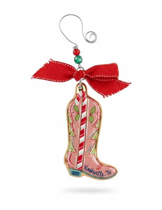 Nashville 2026 Cowgirl Boot Christmas Ornament - GLASS