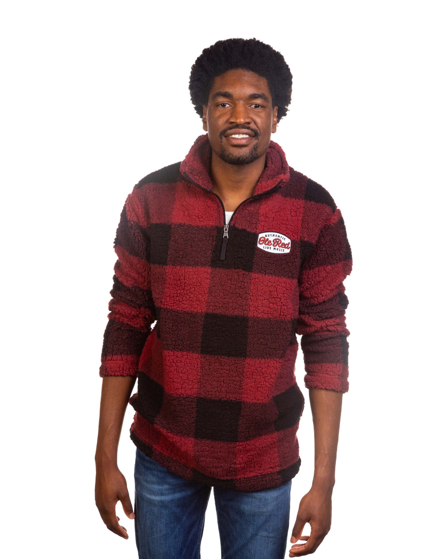 Ole Red Buffalo Plaid Sherpa Quarter Zip Pullover