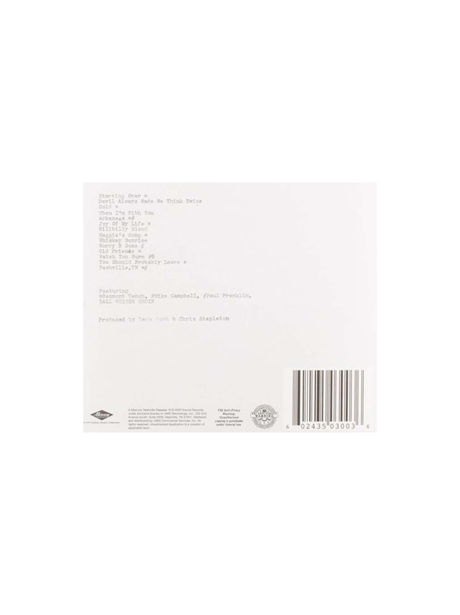 Chris Stapleton: Starting Over (CD)