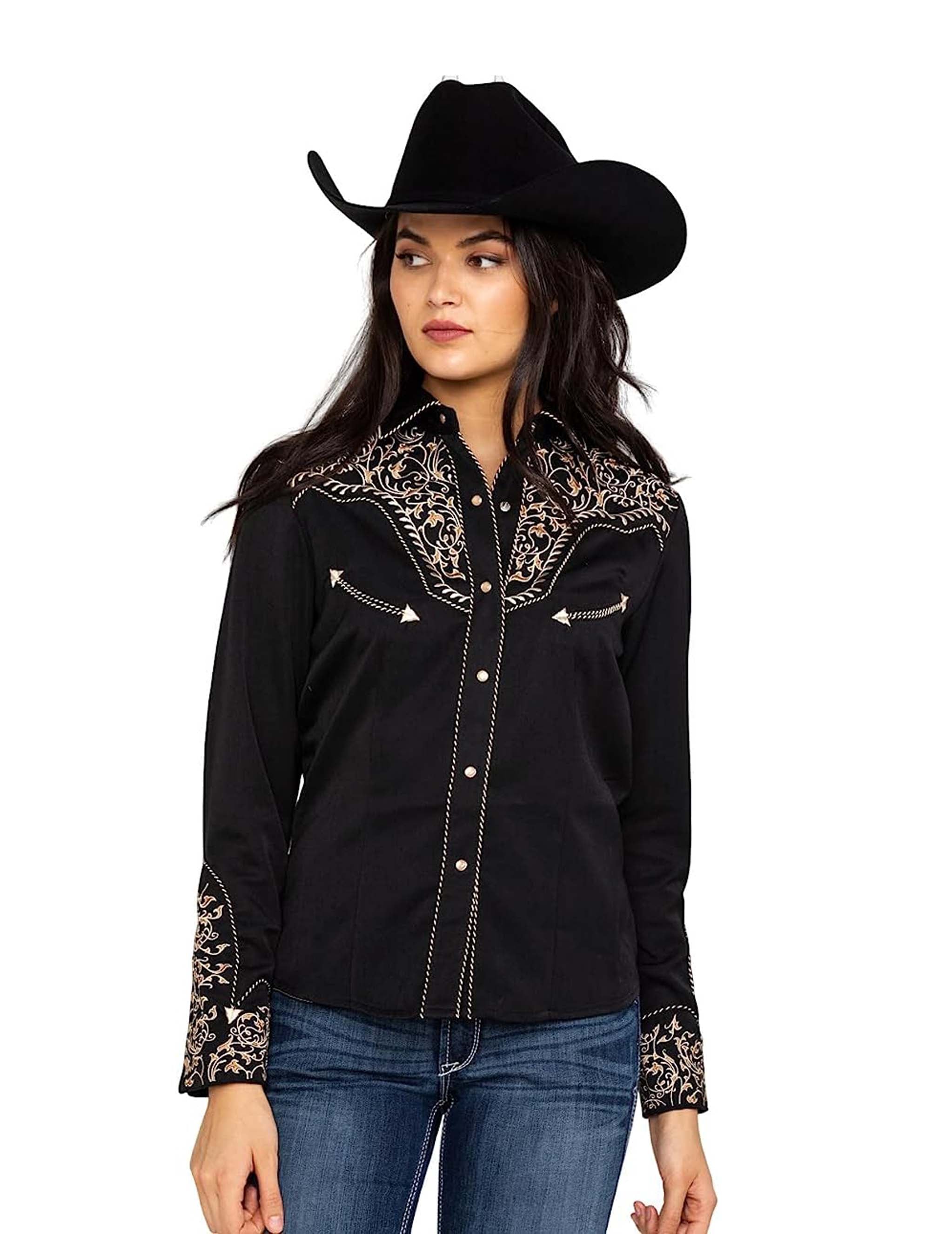 Two Tone Scroll Embroidered Western Shirt