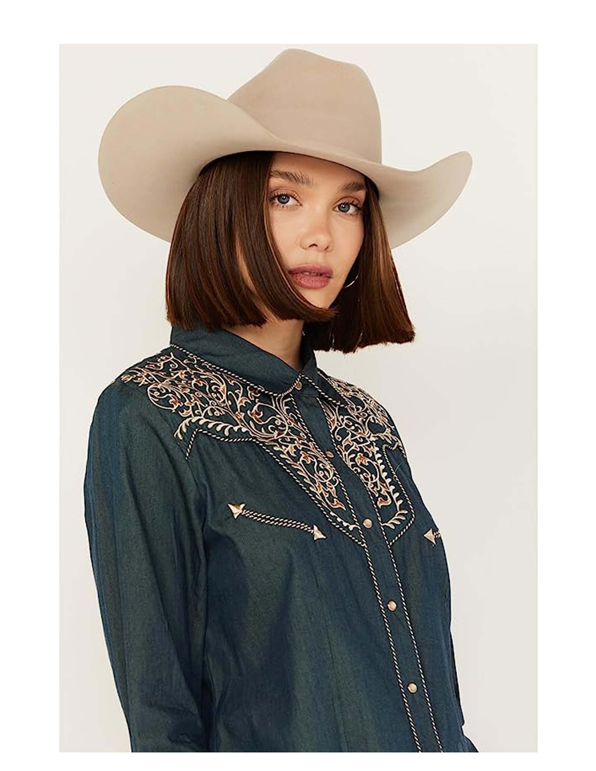 Two Tone Scroll Embroidered Western Shirt